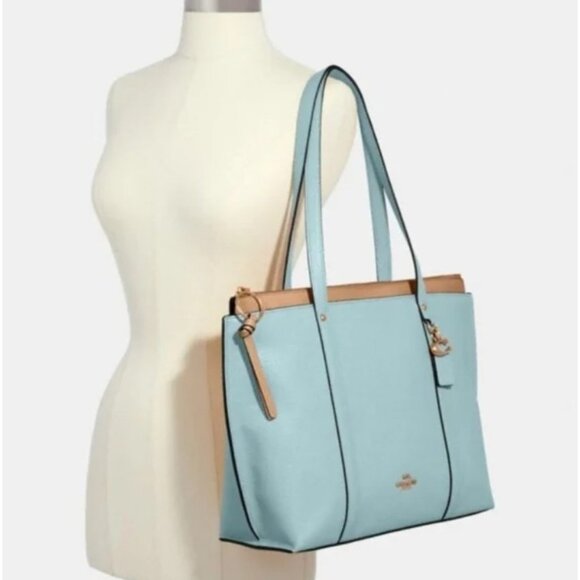 Coach May Tote in Seafoam Blue Pebbled Leather Large Bag Handbag